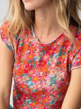 NATURAL LIFE Coral, Pink & Teal Floral Short Sleeve Tee
